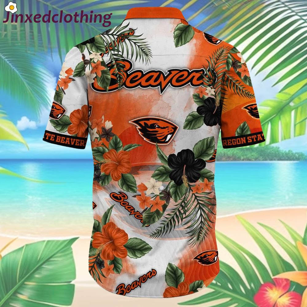 Ncaa Oregon State Beavers Hawaiian Shirt Hibiscus Flowers Pattern 